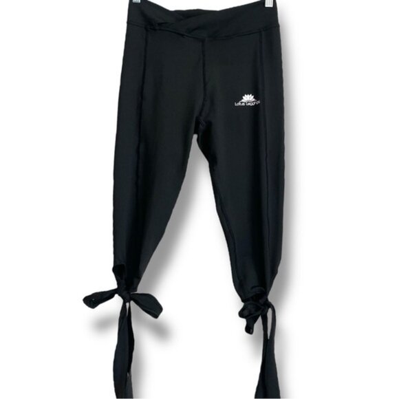 Black Bottoms Capri Tie Ankle Wrap Dancing Athletic Yoga Pants - Picture 1 of 10